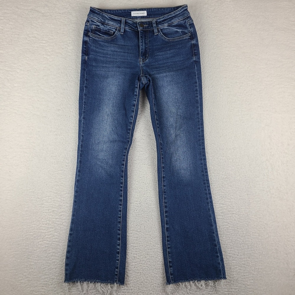 Flying Monkey Jeans Womens 28 Blue Slim Boot Cut Fray Dark Wash‎ Denim F5751